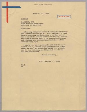 [Letter from Mrs. Oakleigh L. Thorne to Cartier, Inc., January 14, 1953]