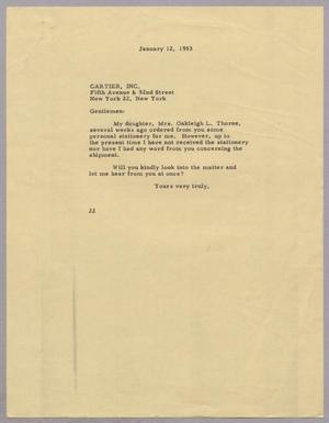 [Letter from Daniel W. Kempner to Cartier, Inc, January 12, 1953]