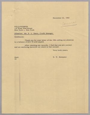 [Letter from Daniel Webster Kempner to Willoughbys, December 22, 1953]