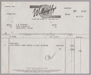 [Invoice for the Repairs of a Cine Kodak 16mm Camera and Case]
