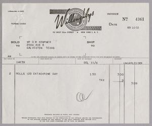 [Invoice for Rolls of Daylight Ektachrome, November 10, 1953]