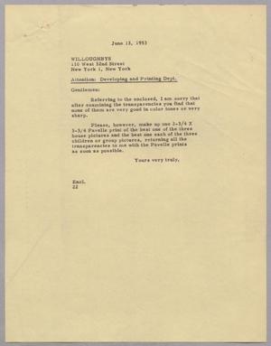 [Letter from Daniel Webster Kempner to Willoughbys, June 13, 1953]