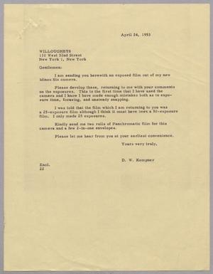 [Letter from Daniel Webster Kempner to Willoughbys, April 24, 1953]