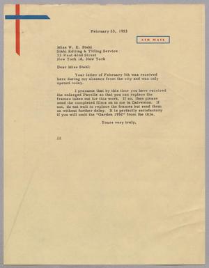 [Letter from Daniel W. Kempner to Miss W. E. Sthal, February 23, 1953]