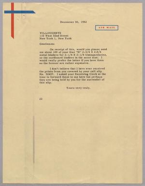 [Letter From Daniel Webster Kempner to Willoughbys, December 30, 1952]