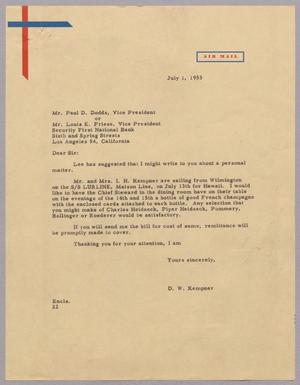 [Letter from Daniel W. Kempner to Paul F. Dodds and Louis E. Friese, July 1, 1953]