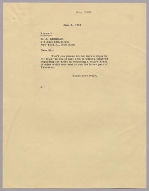 [Letter from Jeane Kempner to B. J. Denihan, June 5, 1953]