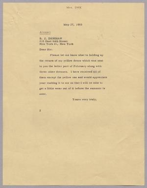 [Letter from Mrs. Daniel W. Kempner to B. J. Denihan, May 27, 1953]