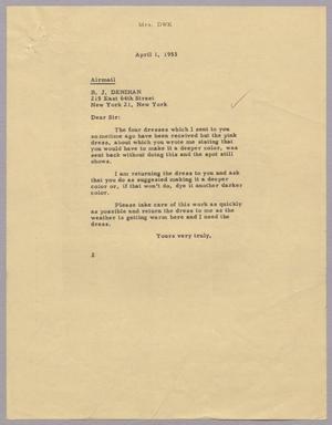 [Letter from Mrs. Daniel W. Kempner to B. J. Denihan, April 1, 1953]