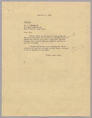 [Letter from Mrs. Daniel W. Kempner to B. J. Denihan, March 11, 1953]