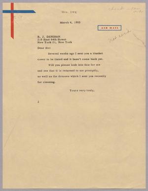 [Letter from Mrs. Daniel W. Kempner to B. J. Denihan, March 4, 1953]