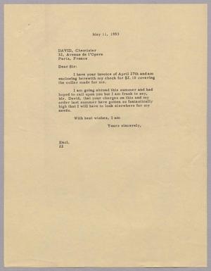 Primary view of object titled '[Letter from Daniel W. Kempner to David Chemisier, May 11, 1953]'.