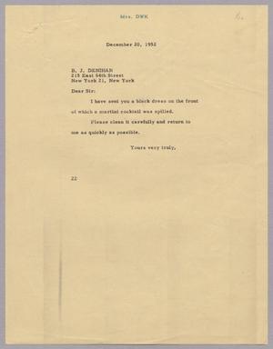 [Letter from Daniel Webster Kempner to B. J. Denihan, December 20, 1952]