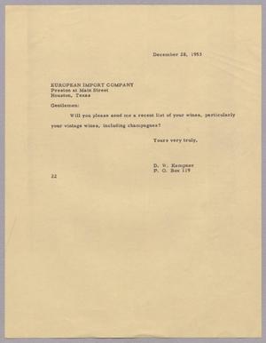 [Letter from Daniel Webster Kempner to European Import Company, December 28, 1953]