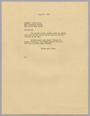[Letter from Daniel W. Kempner to Ensko, April 3, 1953]