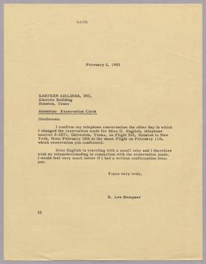 [Letter from R. Lee Kempner to Eastern Airlines, Inc. February 2, 1953]