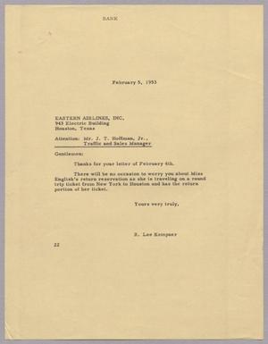 [Letter from R. Lee Kempner to Eastern Airlines, Inc., February 5, 1953]