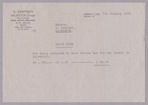 [Invoice for Money Advanced to Miss Miriam Enz, January 1953]