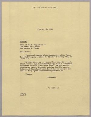 [Letter from Robert Lee Kempner to Mrs. Hattie K. Oppenheimer, February 8, 1954]