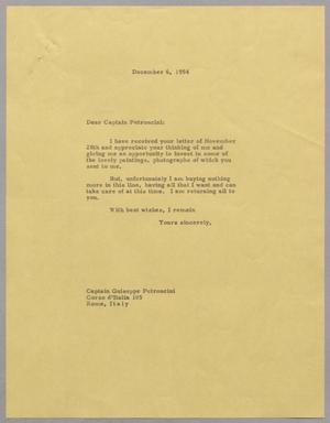 [Letter from D. W. Kempner to Captain Guiseppe Petroncini, December 6, 1954]