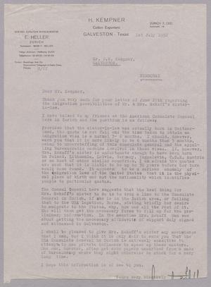 [Letter from Mark F. Heller to D. W. Kempner, July 1, 1952]