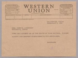 [Telegram from Jeane and D. W. Kempner to Mrs. John W. Lockhart, February 3, 1954]