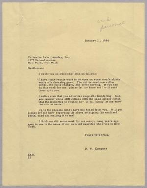 [Letter from D. W. Kempner to Catherine Lake Laundry, Inc., January 11, 1954]