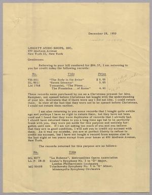 [Letter from D. W. Kempner to Liberty Music Shops, Inc., December 28, 1953]
