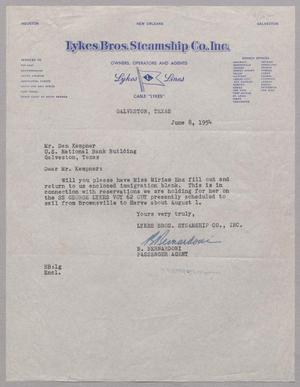 [Letter from Lykes Bros. Steamship Co., Inc. to D. W. Kempner, June 8, 1954]