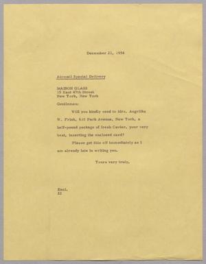 [Letter from D. W. Kempner to Maison Glass, December 21, 1954]