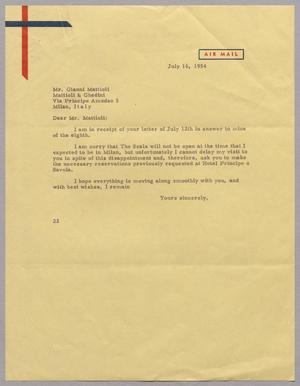 [Letter from D. W. Kempner to Gianni Mattioli, July 16, 1954]