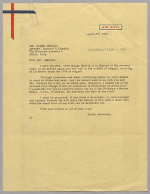 [Letter from D. W. Kempner to Gianni Mattioli, April 27, 1954]