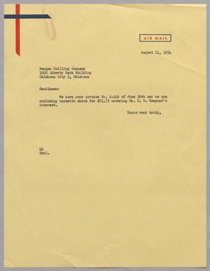 Primary view of object titled '[Letter from A. H. Blackshear, Jr. to Morgan Drilling Company, August 11, 1954]'.