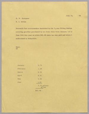 Primary view of object titled '[Invoice for Gasoline Purchased, July 1954]'.