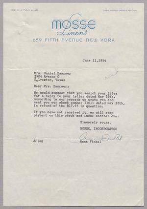 [Letter from Mosse Linens to Mrs. D. W. Kempner, June 11, 1954]