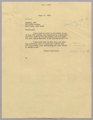 [Letter from Mrs. DWK to Mosse, Inc., June 10, 1954]