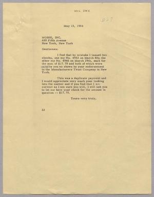 [Letter from Mrs. DWK to Mosse, Inc., May 13, 1954]