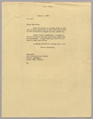 [Letter from Mrs. DWK to Marcelle, June 4, 1954]