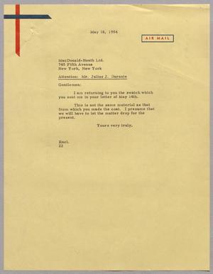 [Letter from D. W. Kempner to MacDonald-Health Ltd., May 18, 1954]