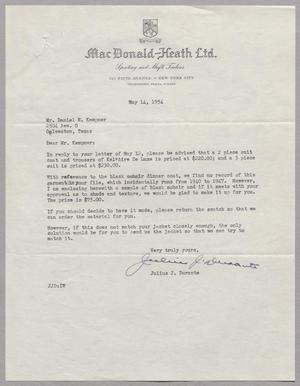 [Letter from Julius J. Durante to Daniel W. Kempner, May 14, 1954]