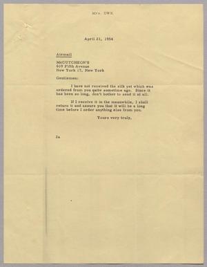 [Letter from Mrs. DWK to McCutcheon's, April 21, 1954]