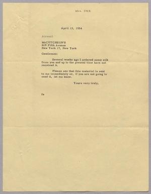 [Letter from Mrs. DWK to McCutcheon's, April 13, 1954]