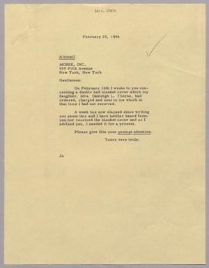 [Letter from Mrs. DWK to Mosse, Inc., February 23, 1954]