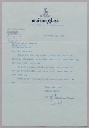 [Letter from Maison Glass to Daniel W. Kempner, February 16, 1954]