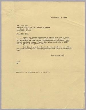 [Letter from D. W. Kempner to John Dix, November 19, 1953]