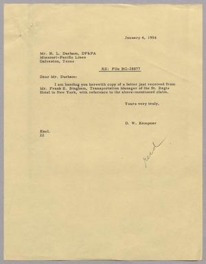 [Letter from D. W. Kempner to H. L. Durham, January 4, 1954]