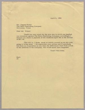 [Letter from D. W. Kempner to August Weber, April 6, 1954]