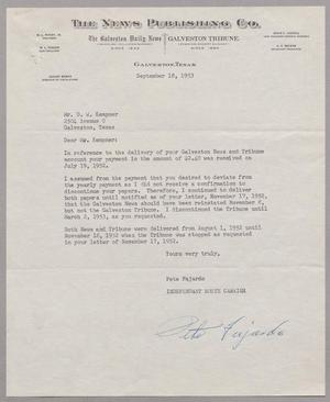 [Letter from Pete Fajardo to Daniel W. Kempner, September 18, 1953]
