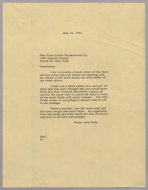 [Letter from Daniel W. Kempner to the New York Collar Replacement, Co., May 14, 1954]