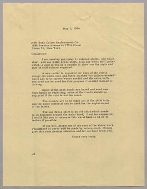 [Letter from Daniel W. Kempner to the New York Collar Replacement, Co., May 1, 1954]